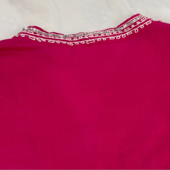 Chico's Silver Embroidered Pink Tunic 100% Cotton Made in India Size 1 = 8 - Picture 3 of 11